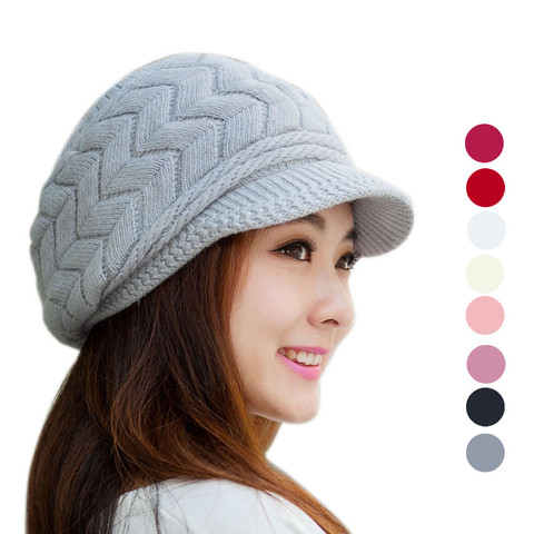 Femmes chapeau hiver chaud Skullies bonnets tricoté chapeaux lapin fourrure casquette couleur unie hiver chapeaux pour femmes gorros mujer invierno 2022 ► Photo 1/6