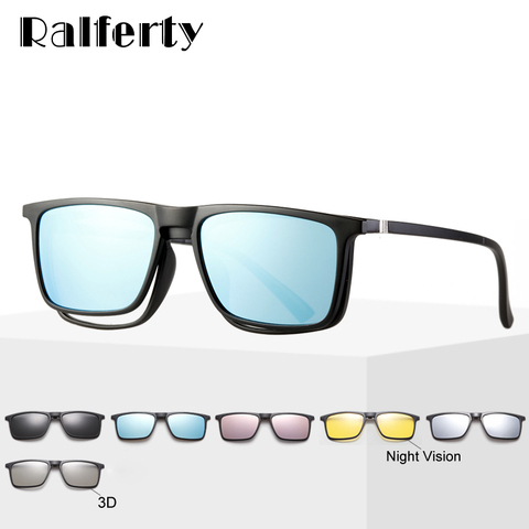 Ralferty 6 In 1 Magnet Sunglasses Men Polarized Clip On Glasses Women Square Prescription Optic Frames 3D Yellow Oculos A2249 ► Photo 1/6