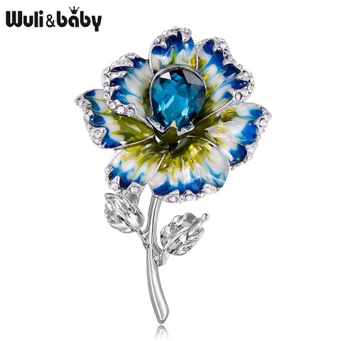 Wuli & bébé 3-couleur émail fleur broches femmes alliage beauté cristal fleur mariages Banquet broche broches cadeaux ► Photo 1/4