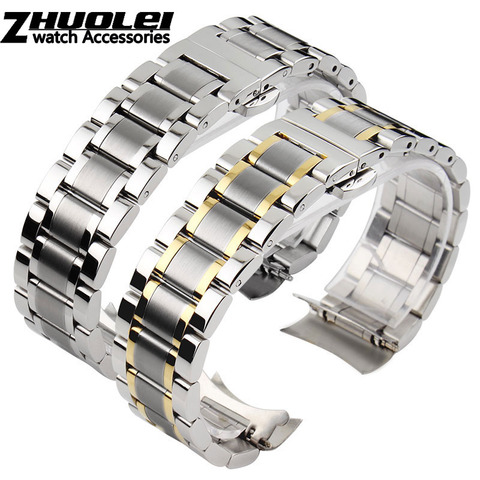 Bracelet de montre en acier inoxydable à extrémité incurvée, 16mm, 17mm, 18mm, 19mm, 20mm, 21mm, 22mm, 23mm, 24mm, bracelet en acier ► Photo 1/5