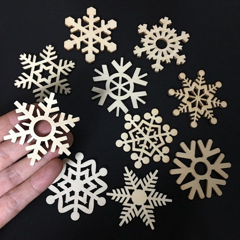 Flocons de neige en bois, décoration de noël, bricolage, Scrapbooking, ornement de fête, 10 pièces ► Photo 1/6