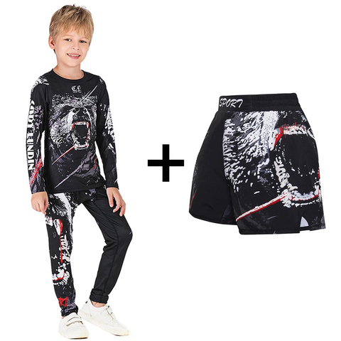 Enfants MMA Rashguard BJJ GI T-shirt + pantalon Jiu Jusit collants Muay Thai Shorts MMA Rashguard pour enfants MMA Compression sports ► Photo 1/6