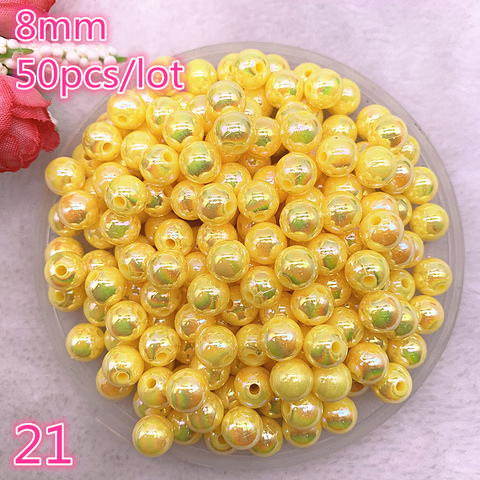 Perles d'espacement en acrylique AB brillant 8mm, 50 pièces/lot, breloques rondes, fabrication de bijoux, bricolage, #21 ► Photo 1/2