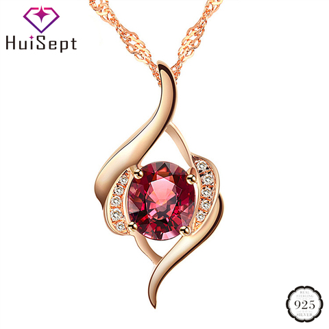 HuiSept élégant 925 argent bijoux collier avec rubis Zircon pierres précieuses pendentif ornements cadeaux pour les femmes fête de mariage en gros ► Photo 1/3