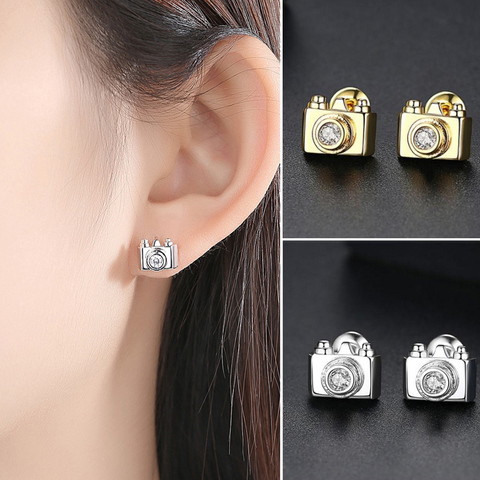 Coréen mignon petit appareil photo boucles d'oreilles pour femmes filles avec AAA Zircon Simple créatif mode bijoux Oorbellen cadeau de fête ► Photo 1/6