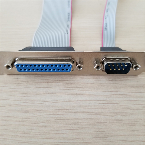 Port parallèle pour imprimante DB25 25 broches LPT + RS-232 RS232 COM DB9 9 broches, câble avec support de fil 30cm ► Photo 1/4