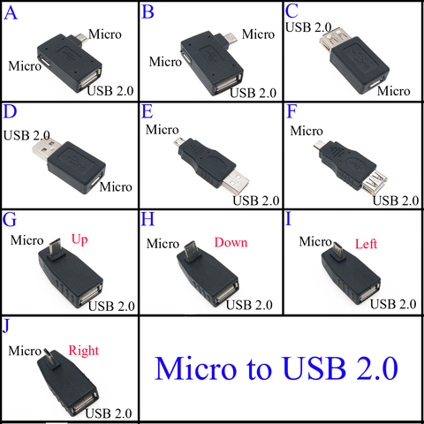 Adaptateur mâle et femelle, noir USB 2.0 Type A vers Micro USB B, convertisseur de prise usb 2.0 vers Micro usb, 90 degrés, vente en gros ► Photo 1/1