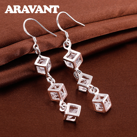 925 argent Cube Zircon longue pendaison boucle d'oreille pour les femmes bijoux fins ► Photo 1/6