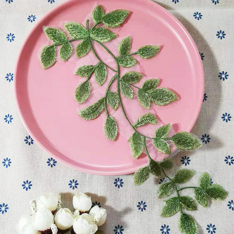 1 pièce de tissu à coudre en dentelle, garniture à feuilles vertes, patchs de col en dentelle, Applique florale brodée, accessoires en dentelle F06 ► Photo 1/3
