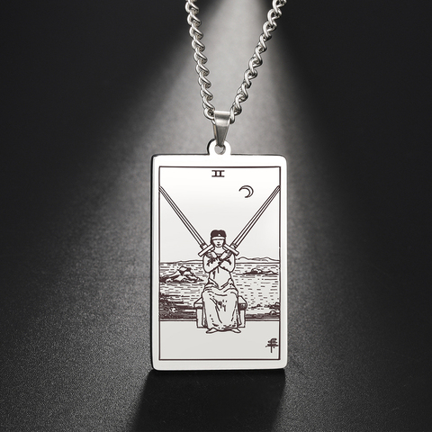 Dawapara-pendentif du costume des épées, carte de Tarot, pendentif, chaîne à maillons, en acier inoxydable, bijoux dorés et noirs ► Photo 1/6