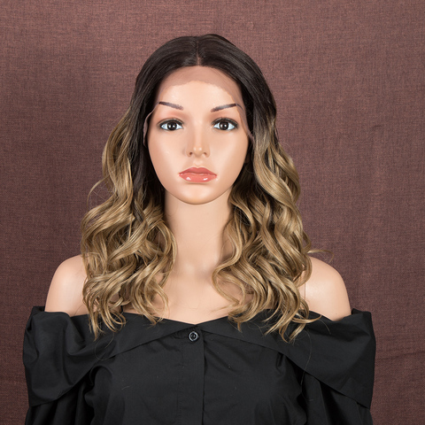 Perruque Lace Front Wig ondulée synthétique 20 pouces-Bella, perruques de Cosplay en Ombre Blonde pour femmes, perruques de Cosplay Lace Front Wig pour femmes noires ► Photo 1/6