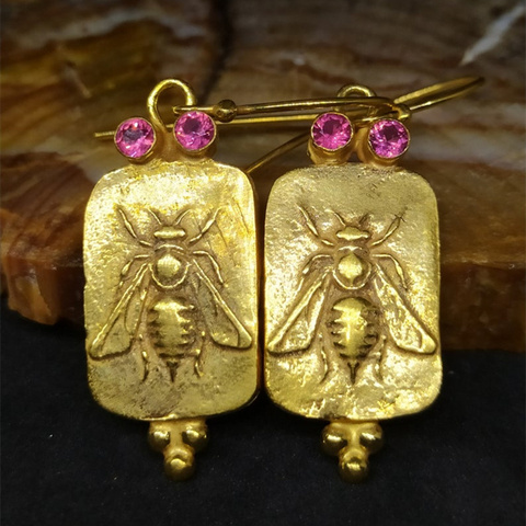 Boucles d'oreilles avec pendentif abeille miel pour femmes, bijoux de mariage en or avec insecte stéréoscopique, livraison directe ► Photo 1/5