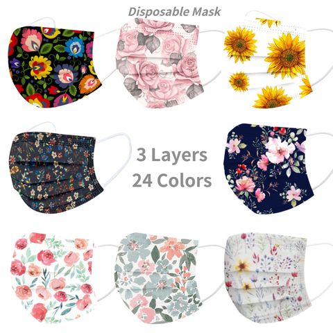 10 pièces adulte Floral imprimé masques bouche-moufle jetable motif de fleurs masque facial 3 couches pli meltsoufflé tissu filtre Facemask ► Photo 1/6