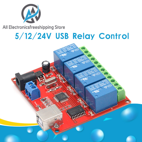 Commutateur de commande relais USB 4 canaux, 5V 12V 24V, commande Programmable par ordinateur pour maison intelligente, contrôleur Intelligent PC ► Photo 1/6