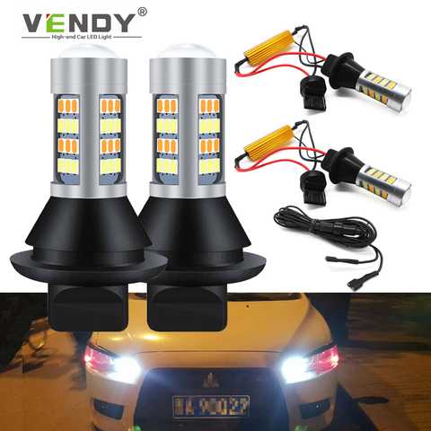 2 ampoules de clignotant LED pour voiture, feu de jour, double Mode, DRL, lampe Canbus, WY21W T20 7440 PY21W BAU15S P21W BA15S ► Photo 1/6