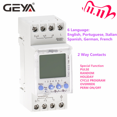 GEYA THC-822 – minuterie numérique Programmable, avec batterie 16a, 220V, 110V, commutateur de contact, 2 canaux ► Photo 1/6