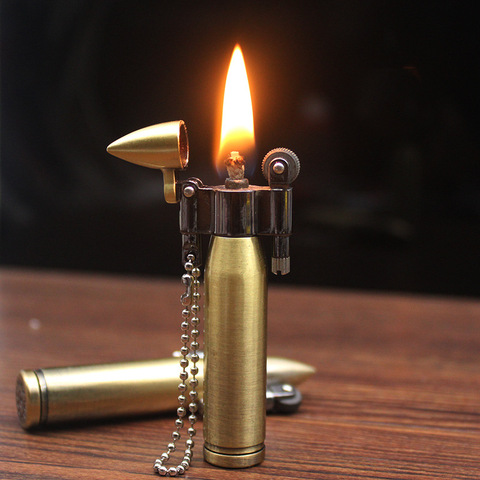 Briquet de feu rétro sans silex, roue de broyage, porte-clés briquet à huile, nouveau Gadget métallique allume-cigare pour homme ► Photo 1/6