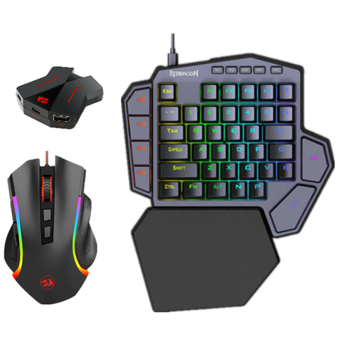 Redragon-clavier Gaming K585 une main, souris RGB, M607RGB Combo avec convertisseur GA200 pour Xbox One, PS4, Switch, PS3 et PC ► Photo 1/6