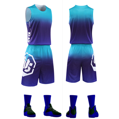 Ensemble de basket-ball pour enfants et adultes, uniforme d'entraînement de basket-ball, maillot et short, combinaison dégradé de couleur, vêtements de sport ► Photo 1/6