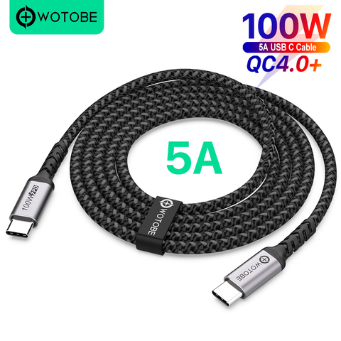 USB C à USB C câble 3m 100W, WOTOBE longue 10ft USB type-c 5A E marque charge rapide Nylon tressé cordon Compatible MacBook Pro iPad ► Photo 1/6