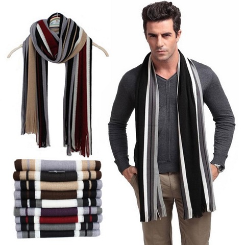 Écharpe de créateur d'hiver hommes rayé coton écharpe mâle marque châle Wrap tricot cachemire Bufandas longue rayé avec gland ► Photo 1/6