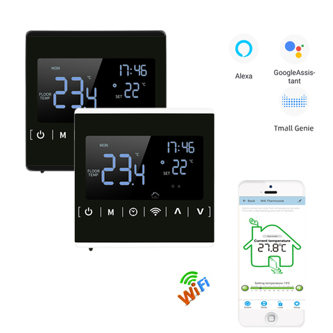 85-250V navire forme russie 110v 220v écran tactile noir rétro-éclairage Programmable Thermostat chaud plancher température contrôleur WIFI ► Photo 1/6