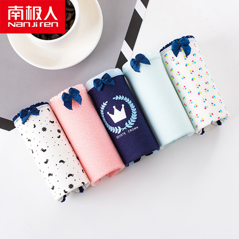 NANJIREN – lot de 5 slips en coton pour femmes, sous-vêtements féminins mignons, imprimés, grande taille, culottes confortables pour adolescentes ► Photo 1/6