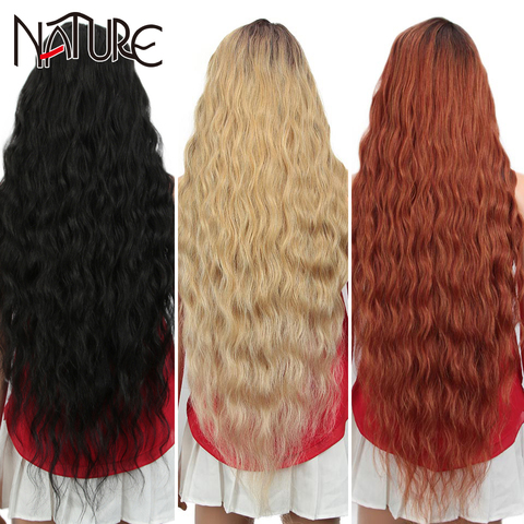 Perruque Lace front Wig synthétique Blonde Ombre – Nature, perruque de Cosplay longue et bouclée, faux cheveux en Fiber de haute température de 42 pouces pour femmes noires ► Photo 1/6