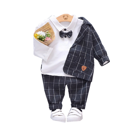 Nouveau printemps automne enfants Gentleman vêtements enfants garçons coton costume T-Shirt pantalon 3 pièces/ensembles bébé vêtements formels survêtement infantile ► Photo 1/6