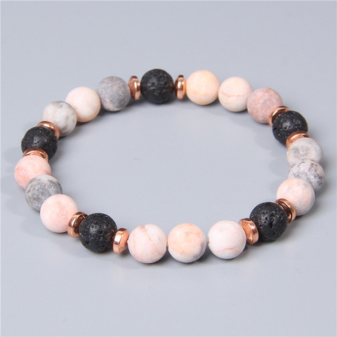 Bracelet de perles en métal or Rose pour femmes, breloque d'espacement en métal Rose mat, zèbre naturel, perles de pierres précieuses, bijoux amis, vente en gros ► Photo 1/6