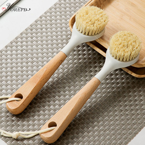 OYOREFD cuisine en bois à Long manche brosse de nettoyage casserole Pot bol vaisselle brosse vaisselle brosse de lavage maison cuisine outil de nettoyage ► Photo 1/6