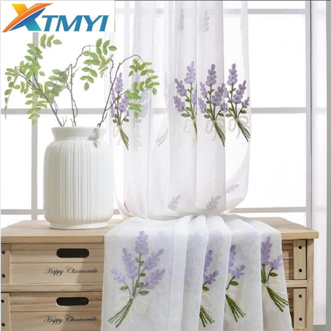 XTMYI moderne fleur pourpre brodé Tulle rideaux pour salon chambre rideaux transparents fenêtre pour rideaux de cuisine personnalisé ► Photo 1/6