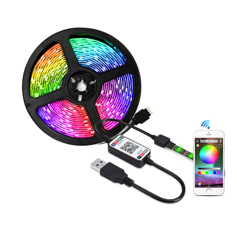 Ruban lumineux Flexible à LED rvb 5050, synchronisation de musique, application Bluetooth, télécommande capteur de son, ruban lumineux 50cm 1m 2m 3m 4m 5m ► Photo 1/6