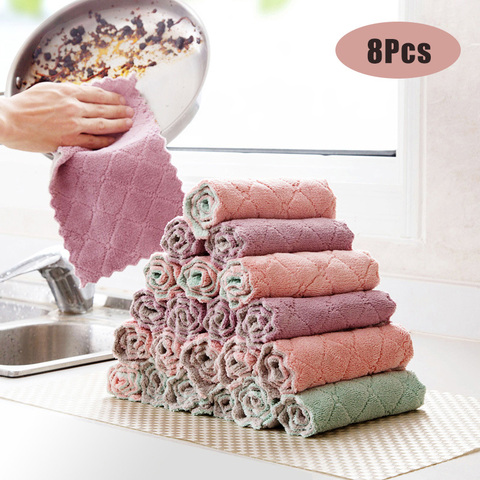 Torchon de cuisine en microfibre antiadhésif | 8 pièces, serviette de cuisine absorbant, chiffon de cuisine, nettoyage de la vaisselle, outils d'essuissage ► Photo 1/6