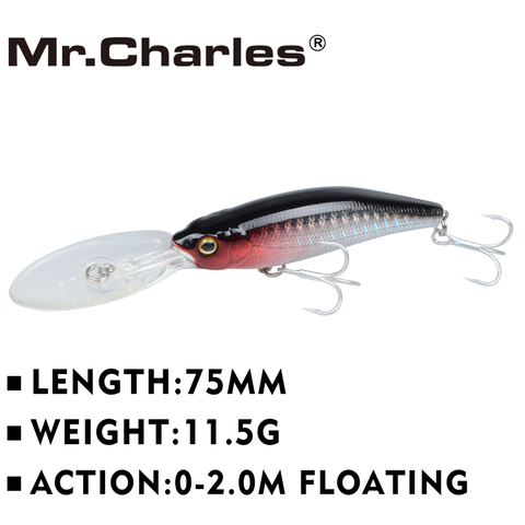 Mr.Charles-leurre de pêche rigide flottant CMC032, appât méné rigide, wobbler, matériel de pêche, alose, 75mm, 11.5g, 0 à 2.0M ► Photo 1/6