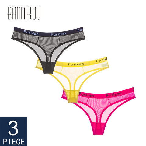 BANNIROU-tanga en maille pour femmes, string en T, culotte pour femmes, Sexy, 3 pièces, collection sous-vêtements de femme ► Photo 1/6