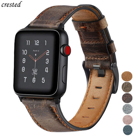 Bracelet en cuir pour Apple bracelet de montre 44mm 40mm 38mm 42 mm rétro bracelet en cuir véritable bracelet iWatch série 5 4 3 se 6 bande ► Photo 1/6