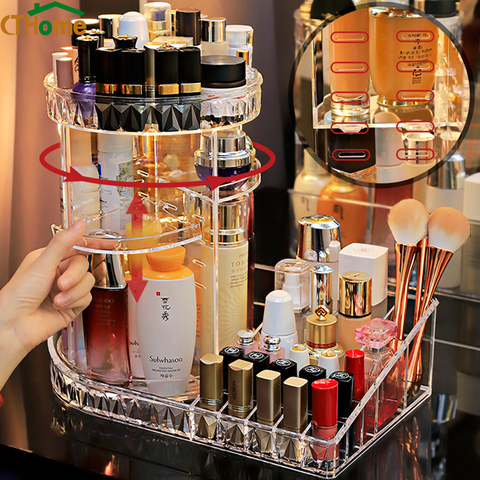 Boîte de rangement en acrylique Transparent avec Rotation à 360 degrés, organiseur de rangement pour produits cosmétiques, maquillage et beauté multifonction ► Photo 1/6