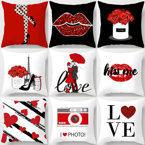 Saint valentin présent coeur taie d'oreiller 45*45 housse de coussin dékoratif Zierkissen Polyester lettres cadeau maison canapé décor 40904 ► Photo 1/6