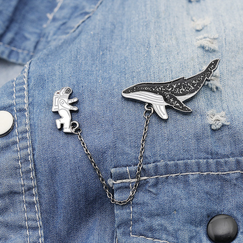 Broche en Denim pour femmes, Badges de poisson de dessin animé, dauphin requin baleine Origami grue, épingles en émail, sac en Denim, Animal marin, bijoux pour femmes ► Photo 1/6