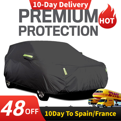 La pleine berline universelle de bâches de voiture couvre la couverture de polyester de Protection solaire avec la bande réfléchissante SUV/berline/pick-up S-XXL ► Photo 1/6