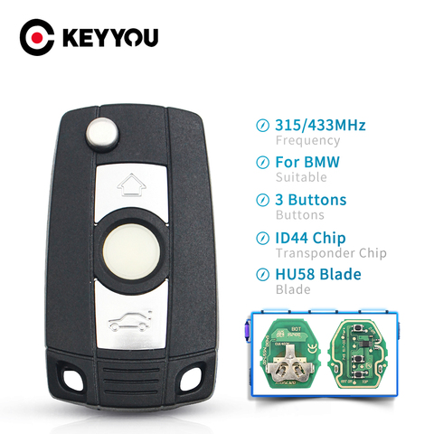 KEYYOU – clé télécommande à lame HU58/HU92, 433/315Mhz, transpondeur ID44 PCF7935, pour BMW série EWS 1/3/5/7, BMW 318 325 330 525 530 E38 E39 E46 ► Photo 1/6