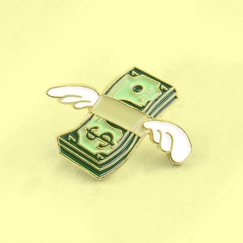 Ailes d'ange billet de banque Dollar broche ailes d'ange empaquetées épingles émail mode broche sac à dos Bijoux Aretes Brincos Bijoux cadeau ► Photo 1/6