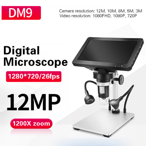 Microscope numérique DM9 avec affichage réglable de 7 pouces 1080p caméra Full HD Microscope numérique USB avec 8 lumières de LED à intensité variable ► Photo 1/6