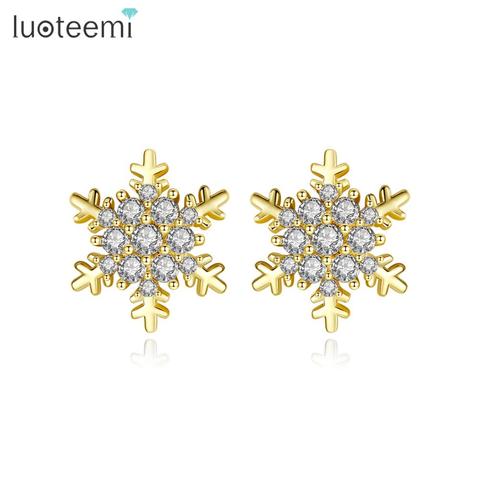 LUOTEEMI exquis petit flocon de neige CZ fleur boucles d'oreilles pour femmes filles mariée mariage rencontres Double couleur mode bijoux Brincos ► Photo 1/6