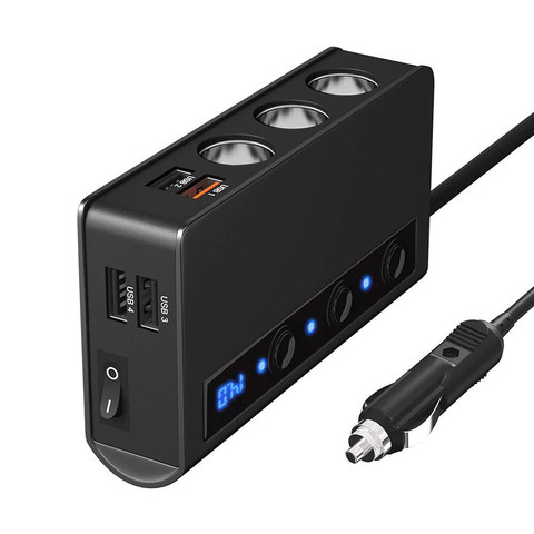 Allume-cigare à Charge rapide 12V/24V 3.0, séparateur de voiture à 3 prises 180W, alimentation cc ON-OFF, avec chargeur de voiture à 4 ports USB ► Photo 1/6