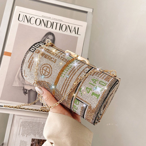 Cristal diamant peinture soirée pochettes femmes rond petit Dollar sac à main de luxe concepteur sac à main 2022 chaîne sac à bandoulière B342 ► Photo 1/6