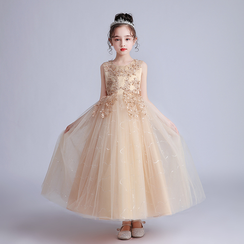 Robe de mariée pour filles taille 4 6 12 15 ans | Tenue longue élégante, motif floral, pour bébés filles ► Photo 1/6