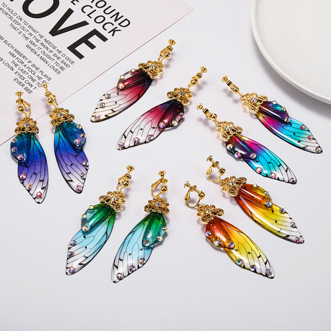 Boucles d'oreilles à ailes de papillon et d'insecte, bijoux de mariée romantiques en strass Non percées ► Photo 1/6