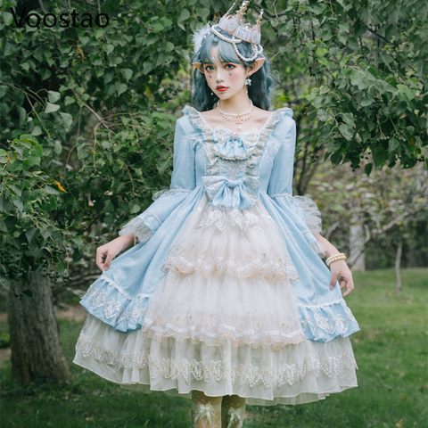 Édition limitée victorienne Renaissance douce Lolita Op robe femmes nœud dentelle Tulle épissage robe de princesse filles thé robes de fête ► Photo 1/6